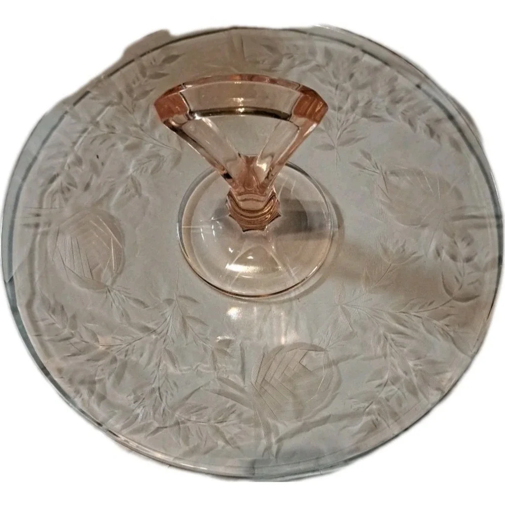 Vintage Pink Depression Glass Etched Rose Server Tray‎ Handle